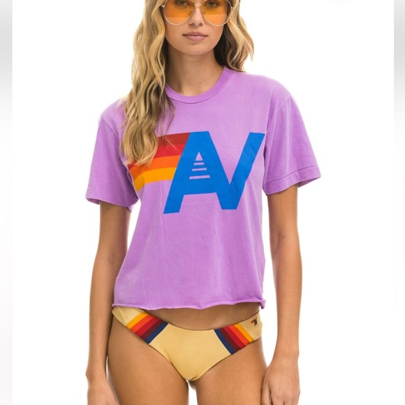 Aviator Nation Tops - AVIATOR NATION LOGO BOYFRIEND TEE NEON PURPLE CASUAL CALIFORNIA SURF BEACH